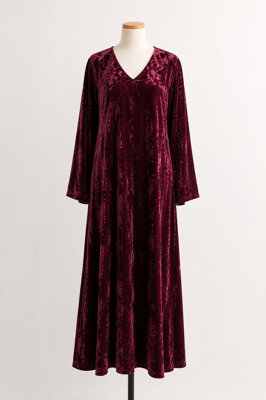 Vintage 90s Burgundy Crushed Velvet Maxi Dress Gothic Renaissance Size 14/Large